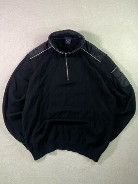 Paul & Shark Black Half-Zip Sweater with Quilted Shoulder Panels